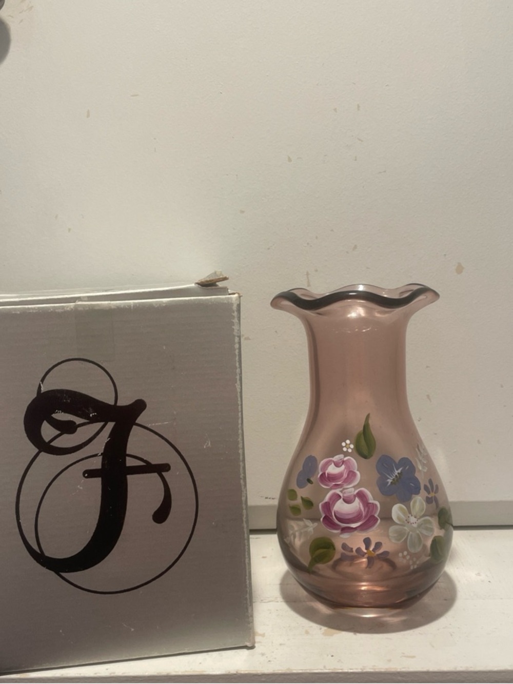 Fenton Hand-Painted Pink Glass Floral Vase - Home Accents